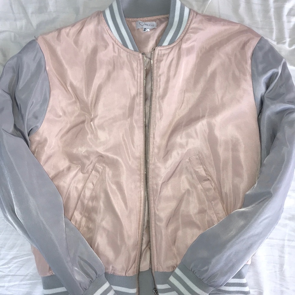 Puffy Pink and Grey Bomber Jacket